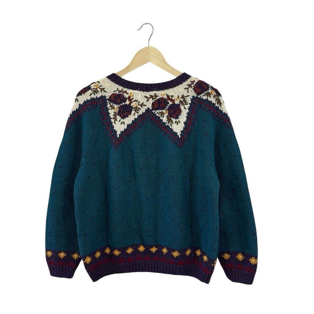 Vintage Cape Isle Knitters Handknit Medium Cardigan Sweater DARK TEAL Women READ - Picture 2 of 16